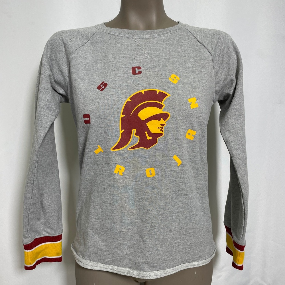 USC Trojans NCAA Gen2 Heather Gray Raglan Raw Hem Sweatshirt Juniors LARGE 14